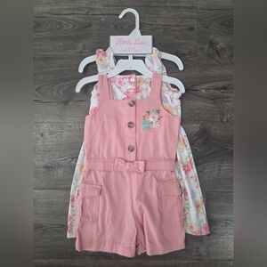 Little Lass Pink Floral Girls Dress & Romper Set Size 2t NWT